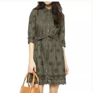 Diane Von Furstenberg Ivanka Eyelet Shirtdress In Olive Green Size 10